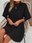 Femmes Plain Noir Col Rond Confortable Court Robe Décontracté