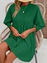 Femmes Plain Noir Col Rond Confortable Court Robe Décontracté