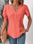 Chemises Plain Été Simple Polyester Micro-élasticité Ample Manches Courtes Entaillé Coton Et Lin pour Femmes