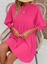 Femmes Plain Noir Col Rond Confortable Court Robe Décontracté
