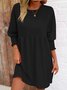 Femmes Plain Noir Col Rond Confortable Court Robe Décontracté