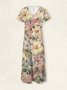 Femmes Floral Jaune Col V Confortable Robe Maxi Décontracté