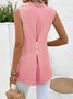 Chemises Plain Été Simple Boutonné Aucune élasticité Ample Sans Manches Régulier Trapèze pour Femmes