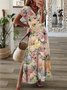 Femmes Floral Jaune Col V Confortable Robe Maxi Décontracté