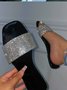 Sandales Antidérapantes Vacances Plain Été Avec Faux Diamant Talon de Bloc Bout Rond Sandales Antidérapantes Caoutchouc à Enfiler pour Femmes