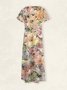 Femmes Floral Jaune Col V Confortable Robe Maxi Décontracté