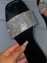 Sandales Antidérapantes Vacances Plain Été Avec Faux Diamant Talon de Bloc Bout Rond Sandales Antidérapantes Caoutchouc à Enfiler pour Femmes