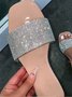 Sandales Antidérapantes Vacances Plain Été Avec Faux Diamant Talon de Bloc Bout Rond Sandales Antidérapantes Caoutchouc à Enfiler pour Femmes