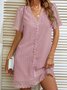 Femmes Pois Polka Blanc Col V Confortable Court Robe Décontracté