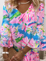 Femmes Floral Multicolore Col V Confortable Court Robe Décontracté