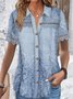 Blouses Décontracté Ethnique Été Quotidien Dentelle Manches Courtes Régulier Régulier Col de Chemise pour Femmes