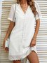 Femmes Pois Polka Blanc Col V Confortable Court Robe Décontracté