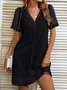 Femmes Pois Polka Blanc Col V Confortable Court Robe Décontracté