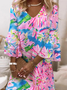 Femmes Floral Multicolore Col V Confortable Court Robe Décontracté