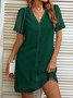 Femmes Pois Polka Blanc Col V Confortable Court Robe Décontracté
