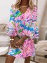 Femmes Floral Multicolore Col V Confortable Court Robe Décontracté