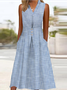 Femmes Rayé Bleu Col V Confortable Robe Mi-Longue Décontracté
