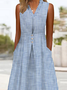 Femmes Rayé Bleu Col V Confortable Robe Mi-Longue Décontracté