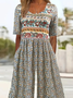 Combinaisons Femmes Été Vacances Petit Floral Aucune élasticité Ample Col Rond Long Régulier Non