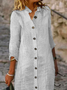 Femmes Rayé Blanc Col de Chemise Confortable Court Robe Décontracté
