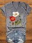 T-shirts Femmes Décontracté Floral Été Col V Quotidien Régulier la Fête des Mères Régulier Oui