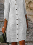 Femmes Rayé Blanc Col de Chemise Confortable Court Robe Décontracté