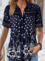 Blouses Décontracté Floral Été Viscose Ample Dentelle Manches Courtes Régulier Col de Chemise pour Femmes