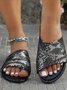 Sandales Antidérapantes Femmes Vacances Été Peau de Serpent Talon de Bloc Bout Rond Cuir synthétique Sandales Antidérapantes Caoutchouc à Enfiler