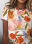 T-shirts Décontracté Floral Été Coton Ample Manches Courtes Régulier Droit Régulier pour Femmes