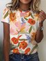 T-shirts Décontracté Floral Été Coton Ample Manches Courtes Régulier Droit Régulier pour Femmes
