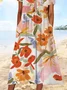Femmes Petit Floral Rouge Col de Chemise Confortable Robe Maxi Décontracté