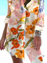 Femmes Floral Rouge Col de Chemise Confortable Court Robe Décontracté
