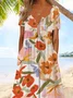 Femmes Petit Floral Rouge Col de Chemise Confortable Robe Maxi Décontracté
