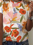 T-shirts Décontracté Floral Été Coton Ample Manches Courtes Régulier Droit Régulier pour Femmes