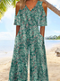 Combinaisons Été Vacances Petit Floral Col V Viscose Naturel Long Droit Régulier pour Femmes