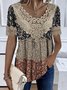 Chemises Femmes Décontracté Été Disty Floral Polyester Col V Ample Manches Courtes Droit Dentelle
