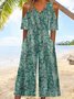 Combinaisons Été Vacances Petit Floral Col V Viscose Naturel Long Droit Régulier pour Femmes