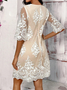 Femmes Plain Blanc Col Rond Confortable Brodé Robe Mi-Longue Élégant