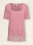 T-shirts Femmes Décontracté Plain Été Polyester Col Carré Quotidien Ample Manches Courtes Droit