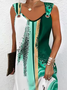 Femmes Aléatoire Imprimé Vert à Bretelles Confortable Court Robe Décontracté