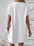 Femmes Plain Blanc Col Rond Confortable Court Robe Décontracté