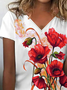 T-shirts Femmes Décontracté Floral Été Col V Ample Jersey Manches Courtes Régulier Élasticité moyenne