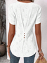 Chemises Plain Été Simple Polyester Micro-élasticité Ample Manches Courtes Entaillé Coton Et Lin pour Femmes