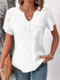 Chemises Plain Été Simple Polyester Micro-élasticité Ample Manches Courtes Entaillé Coton Et Lin pour Femmes
