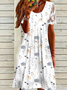 Femmes Floral Blanc Col Rond Confortable Robe Mi-Longue Décontracté