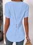 Chemises Plain Été Simple Polyester Micro-élasticité Ample Manches Courtes Entaillé Coton Et Lin pour Femmes