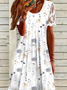 Femmes Floral Blanc Col Rond Confortable Robe Mi-Longue Décontracté