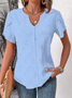 Chemises Plain Été Simple Polyester Micro-élasticité Ample Manches Courtes Entaillé Coton Et Lin pour Femmes