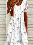 Femmes Floral Blanc Col Rond Confortable Robe Mi-Longue Décontracté