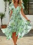 Femmes Floral Rose Col V Confortable Robe Mi-Longue Vacances